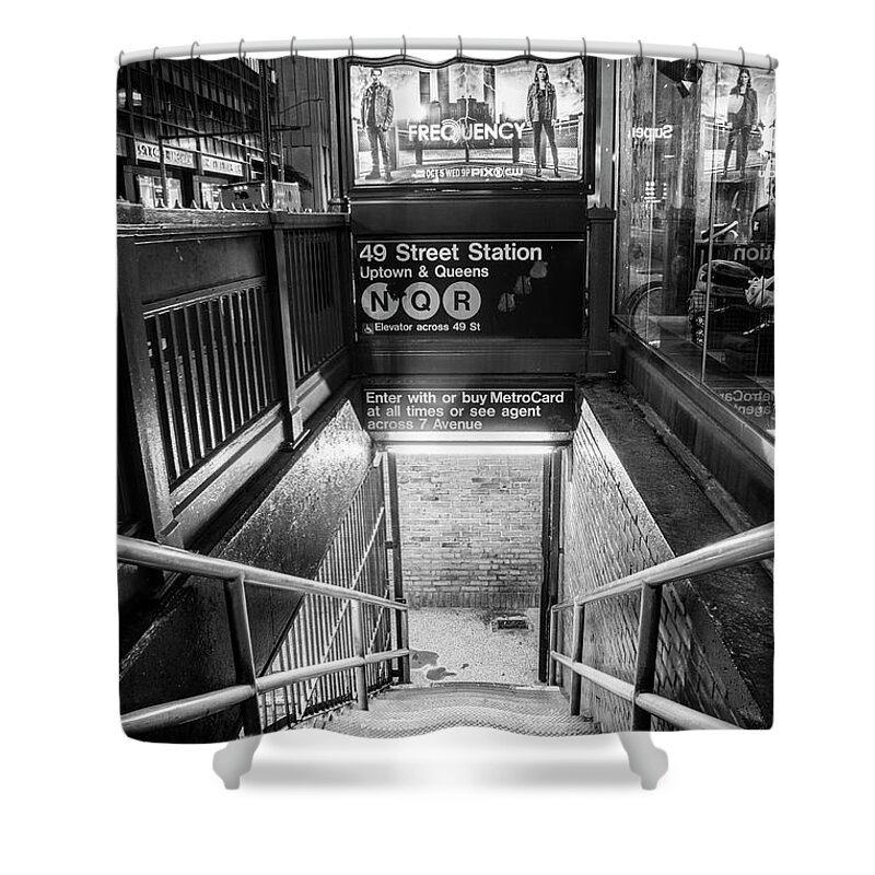 Nyc Shower Curtain featuring the photograph 49 Street Subway Black And White by John McGraw