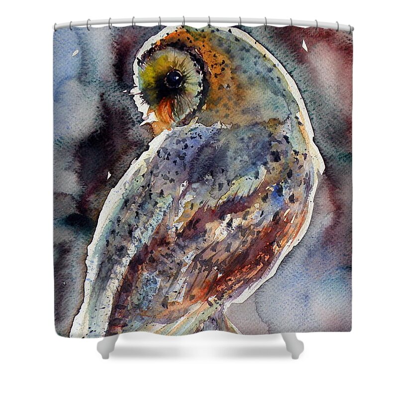 Barn Owl Shower Curtain featuring the painting Barn owl #4 by Kovacs Anna Brigitta