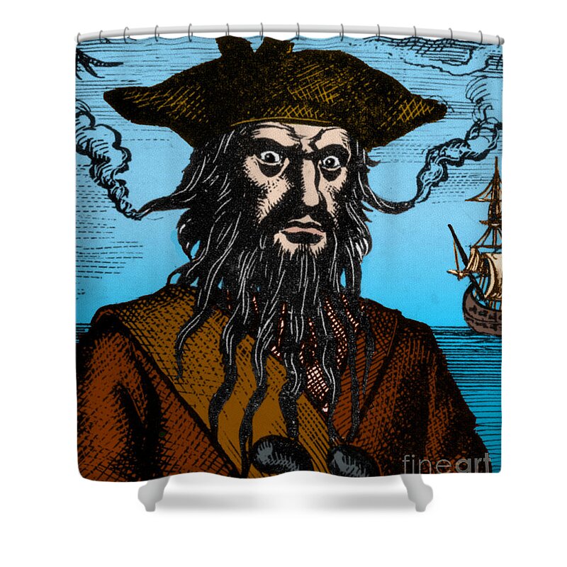 History Shower Curtain featuring the photograph Blackbeard Edward Teach English PIrate #6 by Science Source