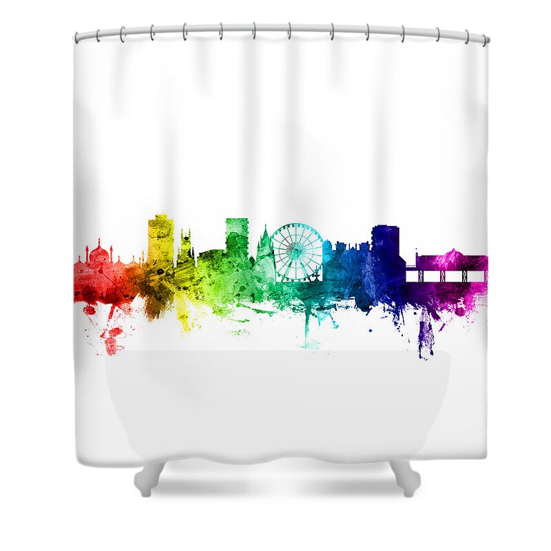 City Shower Curtain featuring the digital art Brighton England Skyline by Michael Tompsett