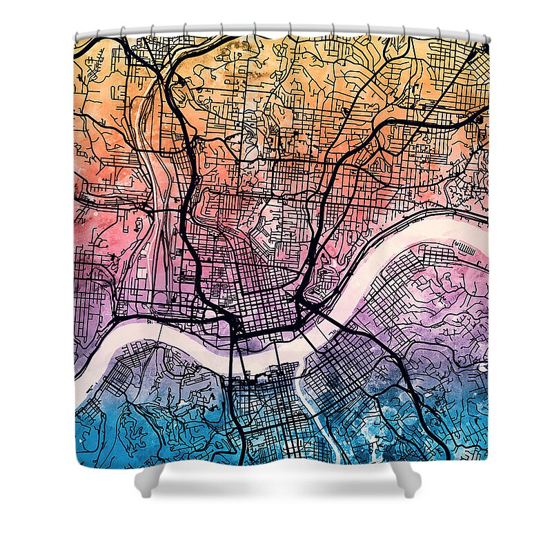 Cincinnati Shower Curtain featuring the digital art Cincinnati Ohio City Map by Michael Tompsett
