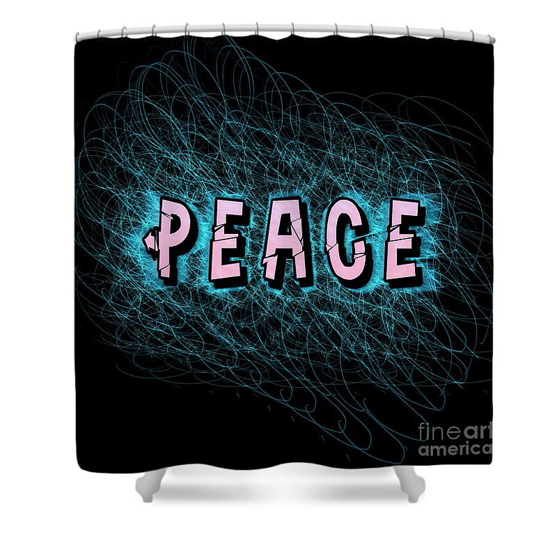 Hippie Shower Curtain featuring the photograph Digitally enhanced PEACE text #5 by Humorous Quotes