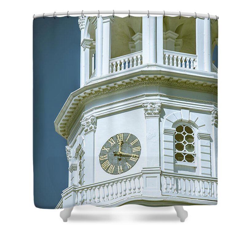 Usa Shower Curtain featuring the photograph Historic church steeple in charleston south carolina historic di #5 by Alex Grichenko