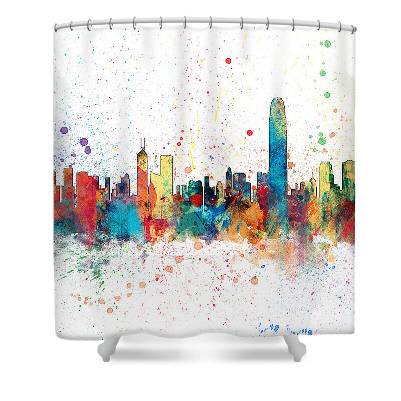 Watercolour Shower Curtain featuring the digital art Hong Kong Skyline #5 by Michael Tompsett