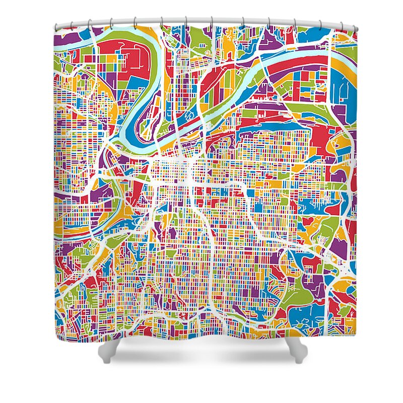 Kansas City Shower Curtain featuring the digital art Kansas City Missouri City Map by Michael Tompsett