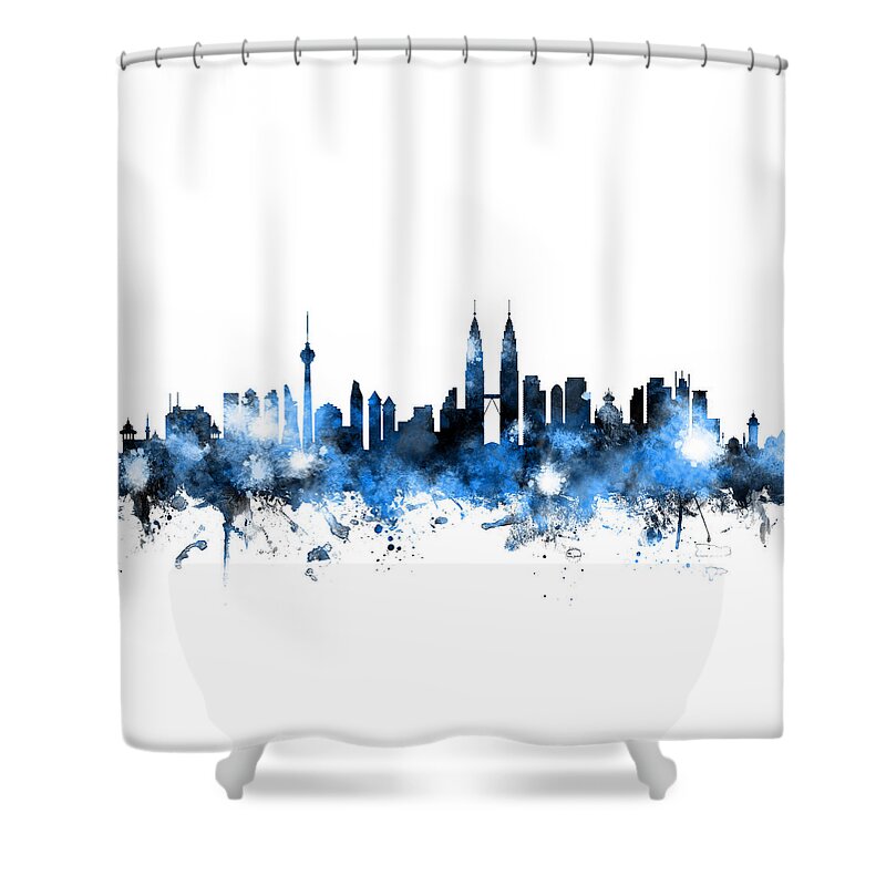 Watercolour Shower Curtain featuring the digital art Kuala Lumpur Malaysia Skyline #5 by Michael Tompsett