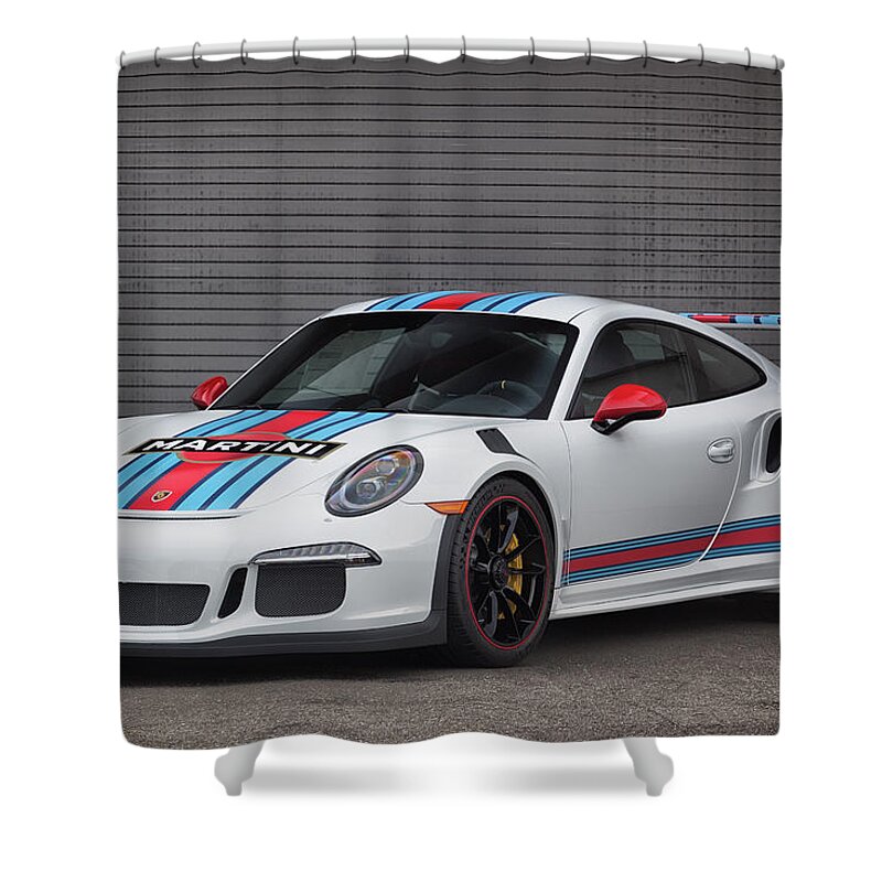 Cars Shower Curtain featuring the photograph #Martini #Porsche 911 #GT3RS #Print #5 by ItzKirb Photography