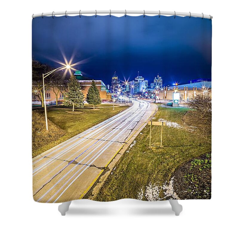 Night Shower Curtain featuring the photograph Milwaukee Wisconcin City And Street Scenes #5 by Alex Grichenko