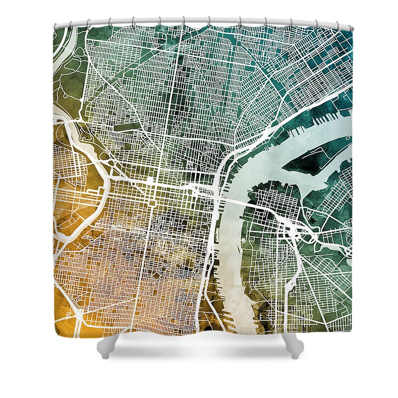Street Map Shower Curtain featuring the digital art Philadelphia Pennsylvania Street Map by Michael Tompsett