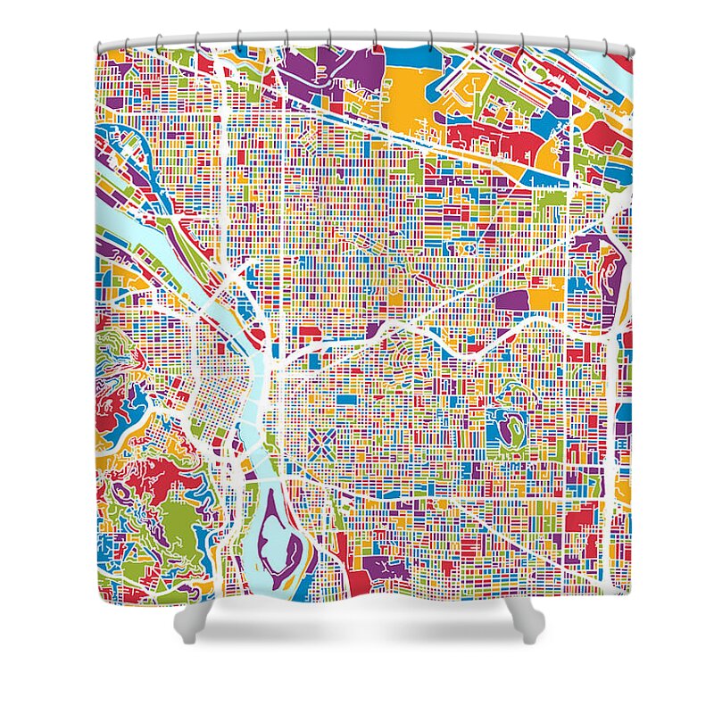 Portland Shower Curtain featuring the digital art Portland Oregon City Map #5 by Michael Tompsett