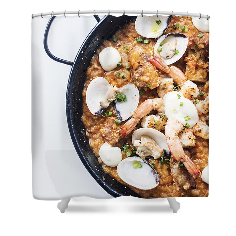 Cuisine Shower Curtain featuring the photograph Seafood And Rice Paella Traditional Spanish Food #5 by JM Travel Photography
