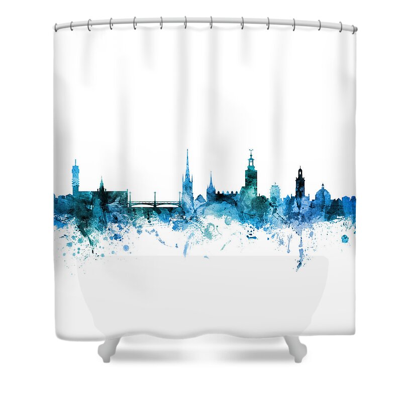 Stockholm Shower Curtain featuring the digital art Stockholm Sweden Skyline by Michael Tompsett