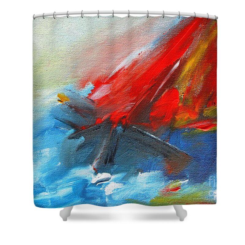 Sails Shower Curtain featuring the painting Striking wall art prints on stretched canvas, www.pixi-art.com,delivered, printed from original art #1 by Mary Cahalan Lee - aka PIXI