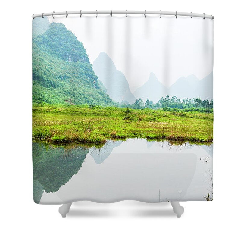The Beautiful Karst Rural Scenery In Spring Shower Curtain featuring the photograph Karst rural scenery in spring #50 by Carl Ning