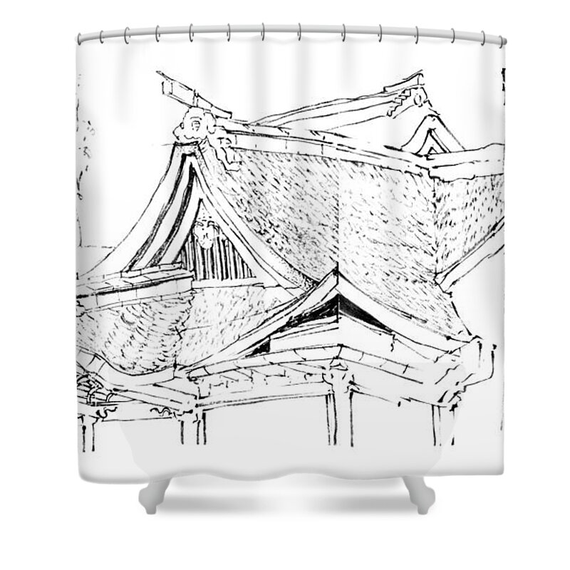 Sustainability Shower Curtain featuring the drawing 5.17.Japan-4-detail-a by Charlie Szoradi