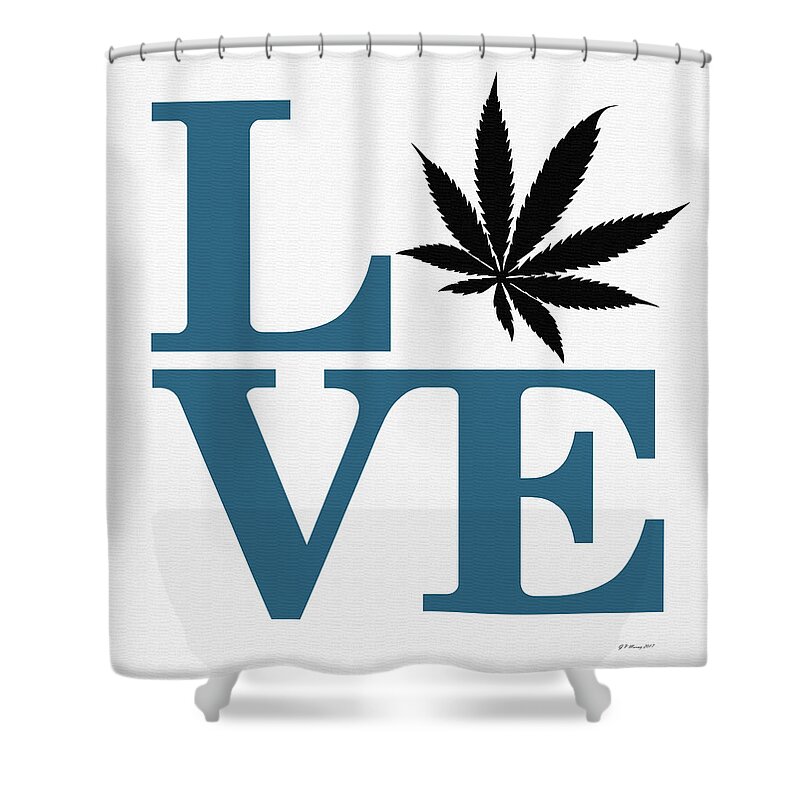 Marijuana Shower Curtain featuring the digital art Marijuana Leaf Love Sign #52 by Gregory Murray