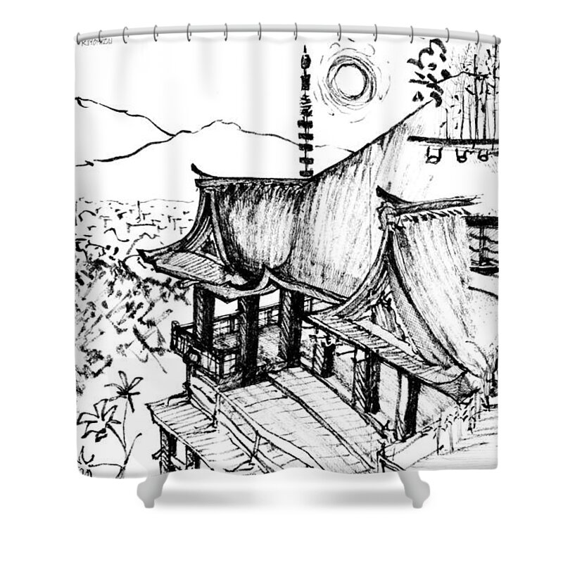 Japan Shower Curtain featuring the drawing 5.24.Japan-5-detail-c by Charlie Szoradi