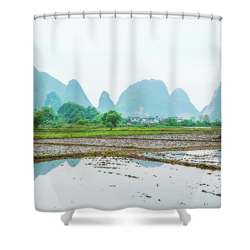 The Beautiful Karst Rural Scenery In Spring Shower Curtain featuring the photograph Karst rural scenery in spring #54 by Carl Ning