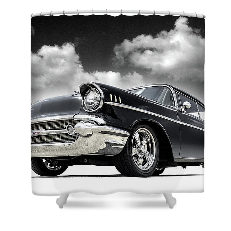 Car Shower Curtain featuring the digital art 57 Chevy by Douglas Pittman