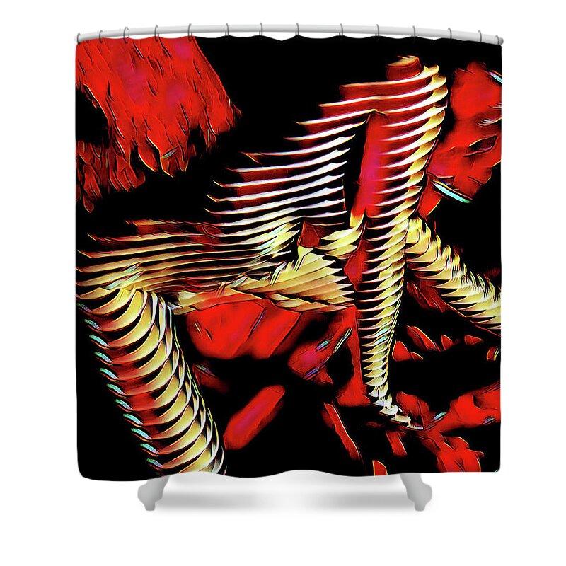 Window Blinds Shower Curtain featuring the digital art 5787s-MAK Nude Woman Art Rendered in Red Palette Knife Style by Chris Maher