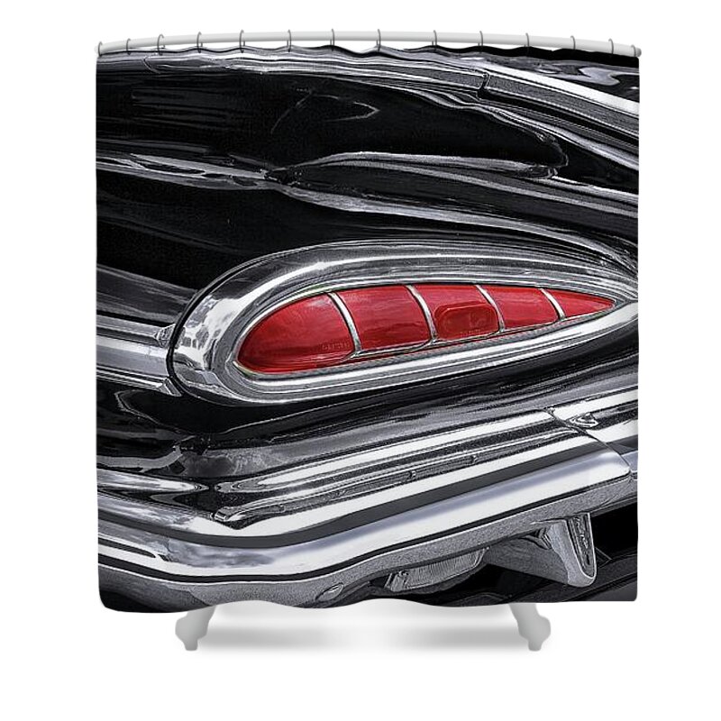  Shower Curtain featuring the photograph 59 Chevy tail light detail by Gary Warnimont