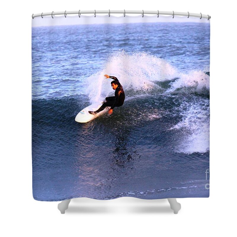 Surfing Shower Curtain featuring the photograph Action images by Donn Ingemie