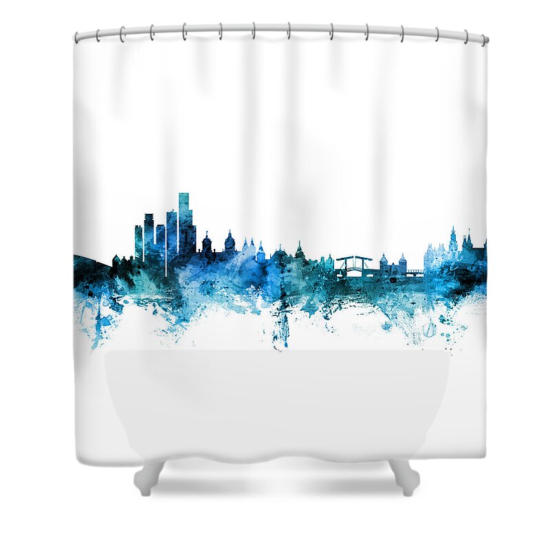 Amsterdam Shower Curtain featuring the digital art Amsterdam The Netherlands Skyline by Michael Tompsett
