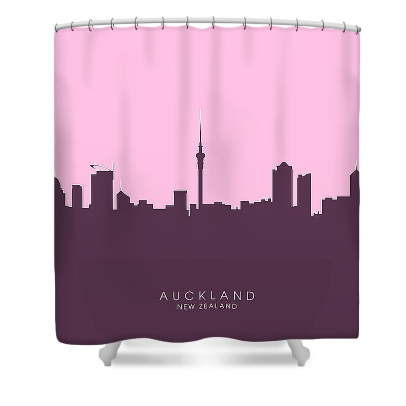 United States Shower Curtain featuring the digital art Auckland New Zealand Skyline by Michael Tompsett