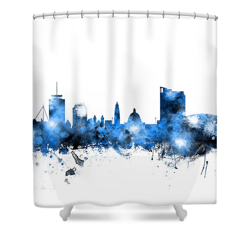 City Shower Curtain featuring the digital art Cardiff Wales Skyline by Michael Tompsett