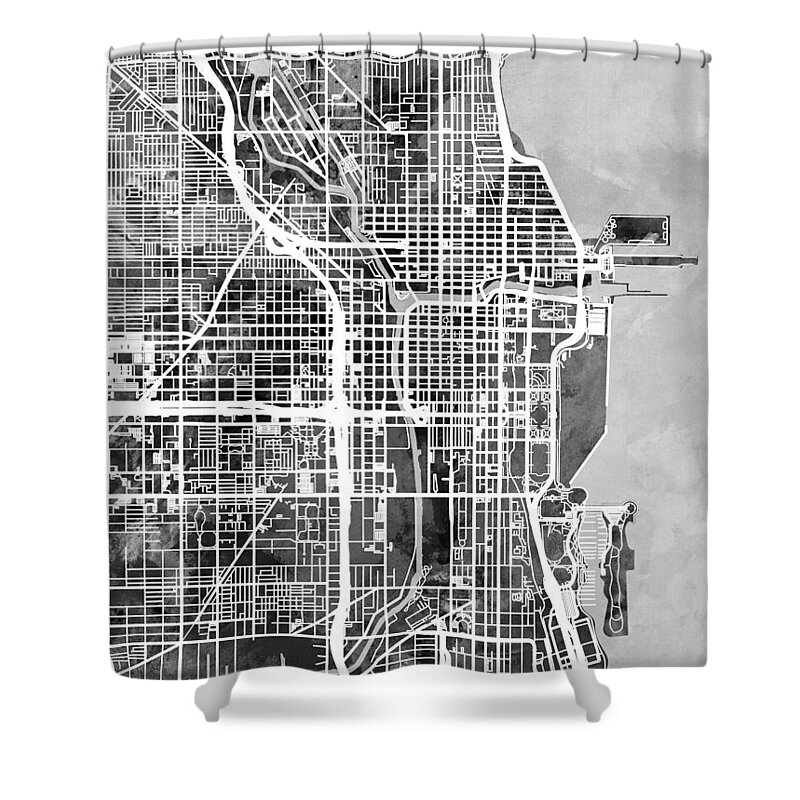 Chicago Shower Curtain featuring the digital art Chicago City Street Map by Michael Tompsett