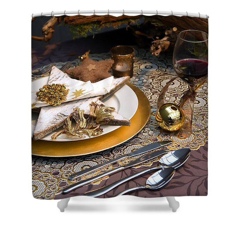 Christmas Shower Curtain featuring the photograph Christmas table #6 by Ariadna De Raadt