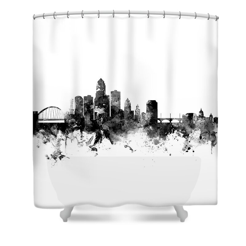 United States Shower Curtain featuring the digital art Des Moines Iowa Skyline by Michael Tompsett