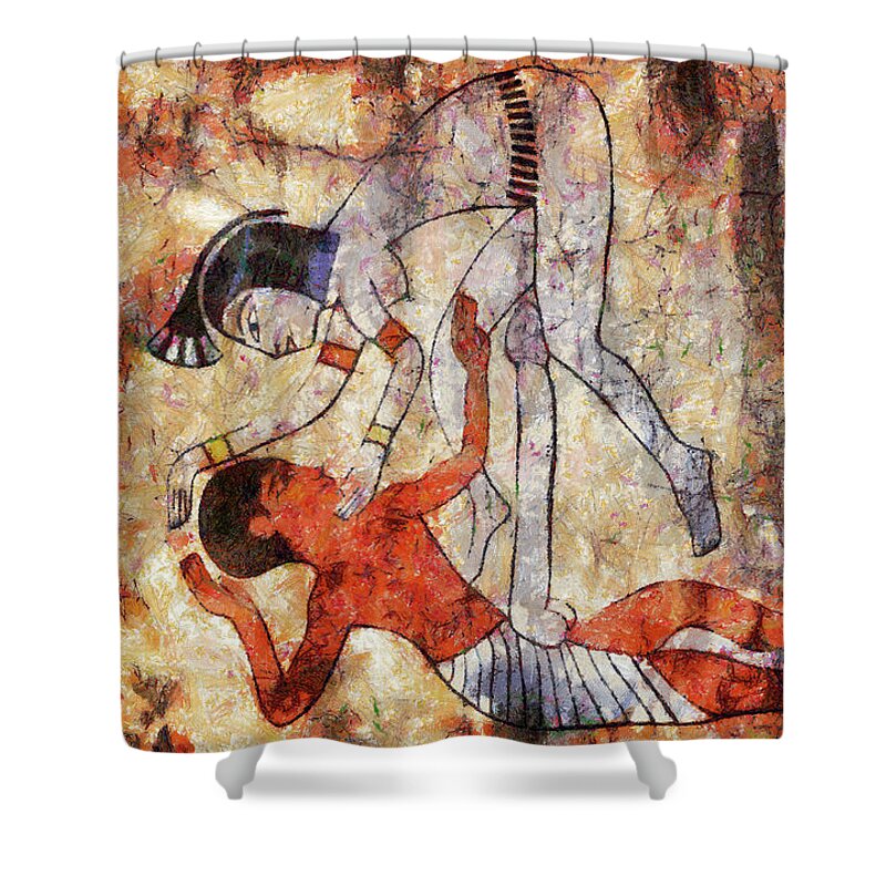 Erotic Shower Curtain featuring the painting Erotic art of ancient Egypt #6 by Michal Boubin