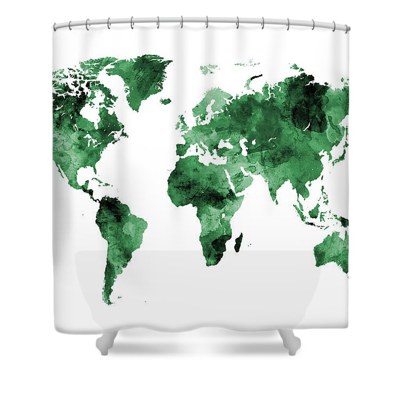 World Map Shower Curtain featuring the digital art Map of the World Map Watercolor #6 by Michael Tompsett
