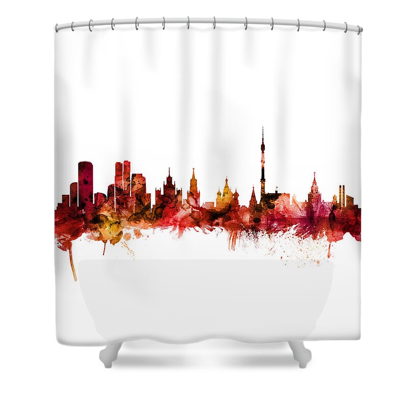 Moscow Shower Curtain featuring the digital art Moscow Russia Skyline by Michael Tompsett