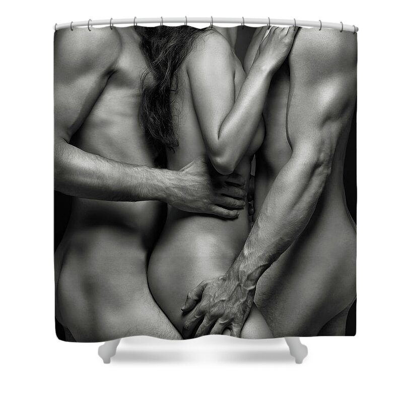 Naked Woman and Two Men Shower Curtain by Maxim Images Exquisite Prints