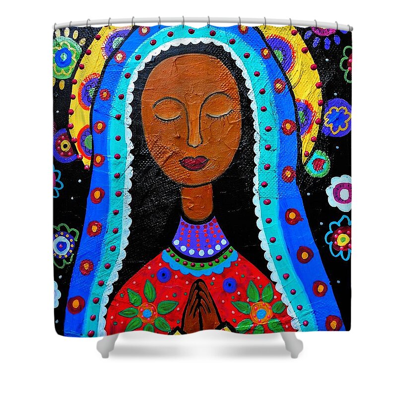 Virgin Shower Curtain featuring the painting Our Lady Of Guadalupe #6 by Pristine Cartera Turkus