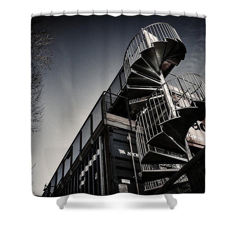 Brixton Shower Curtain featuring the photograph Pop Brixton - spiral staircase - industrial style #4 by Lenny Carter