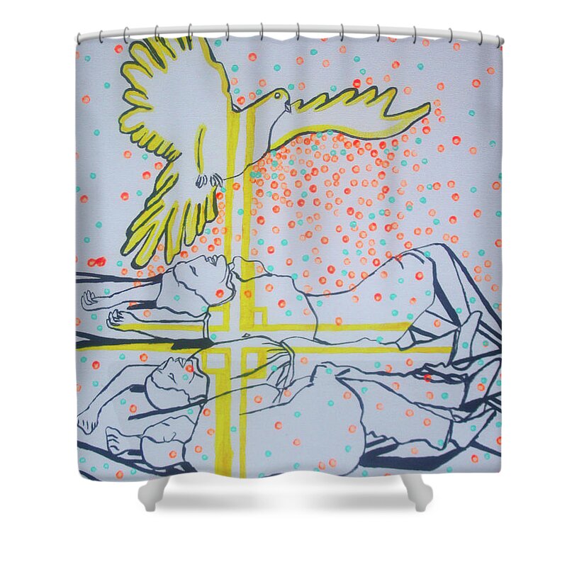 Jesus Shower Curtain featuring the painting Slain In The Holy Spirit #6 by Gloria Ssali