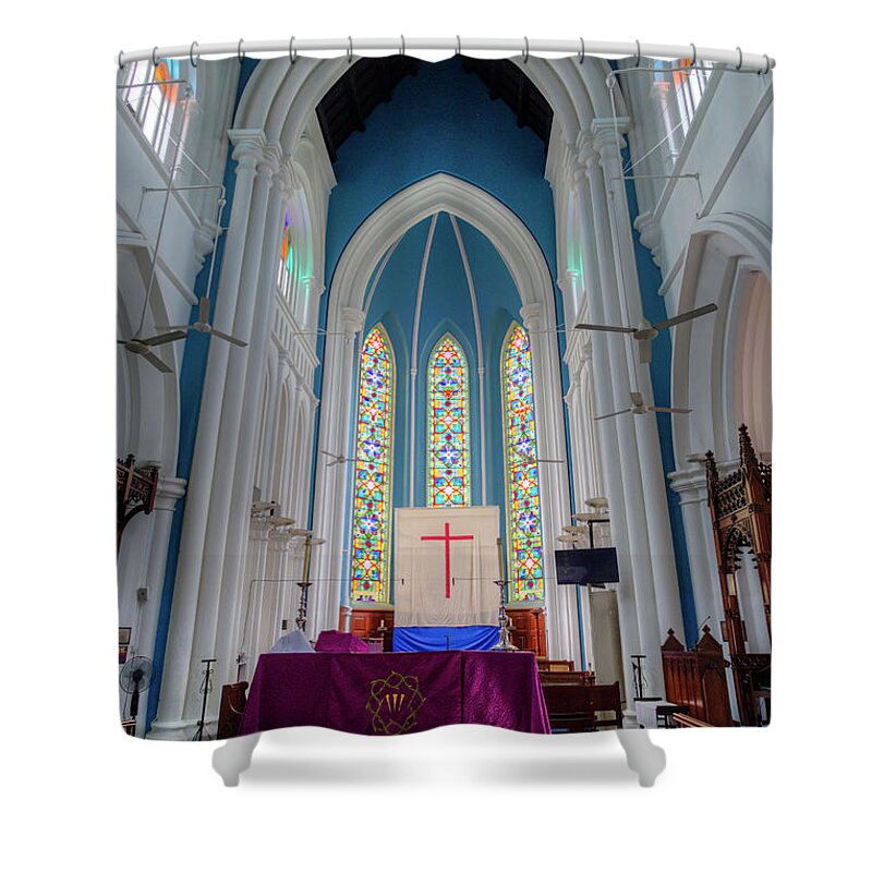 Singapore Shower Curtain featuring the photograph St Andrews Cathedral Singapore #6 by David Pyatt