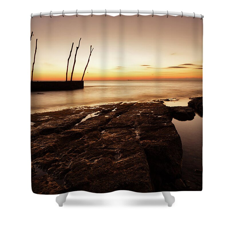 Ba�anija Shower Curtain featuring the photograph Sunset at basanija by Ian Middleton