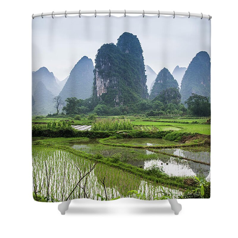 Landscape Shower Curtain featuring the photograph The beautiful karst rural scenery in spring #6 by Carl Ning