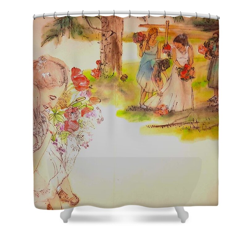 Wedding. Summer Shower Curtain featuring the painting The Wedding Album #6 by Debbi Saccomanno Chan