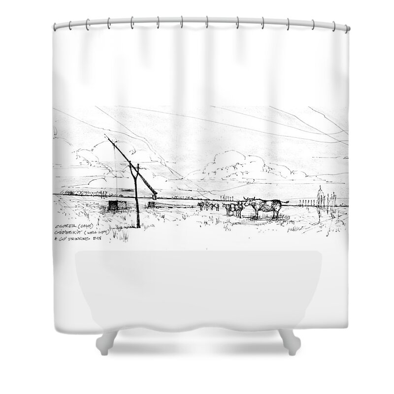 Sustainability Shower Curtain featuring the drawing 6.35.Hungary-4-detail-f by Charlie Szoradi