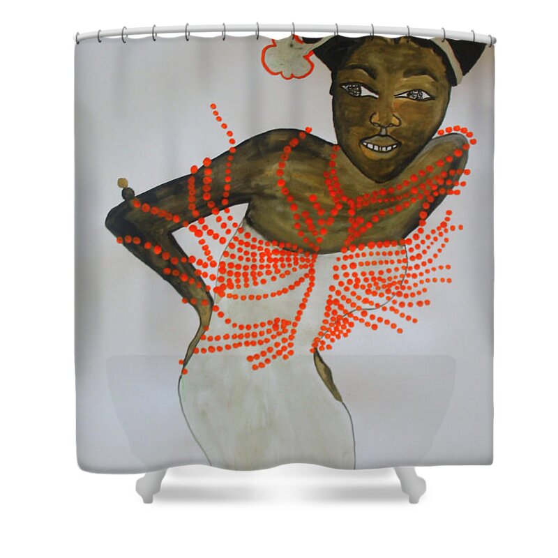  Shower Curtain featuring the painting Dinka Bride - South Sudan #65 by Gloria Ssali