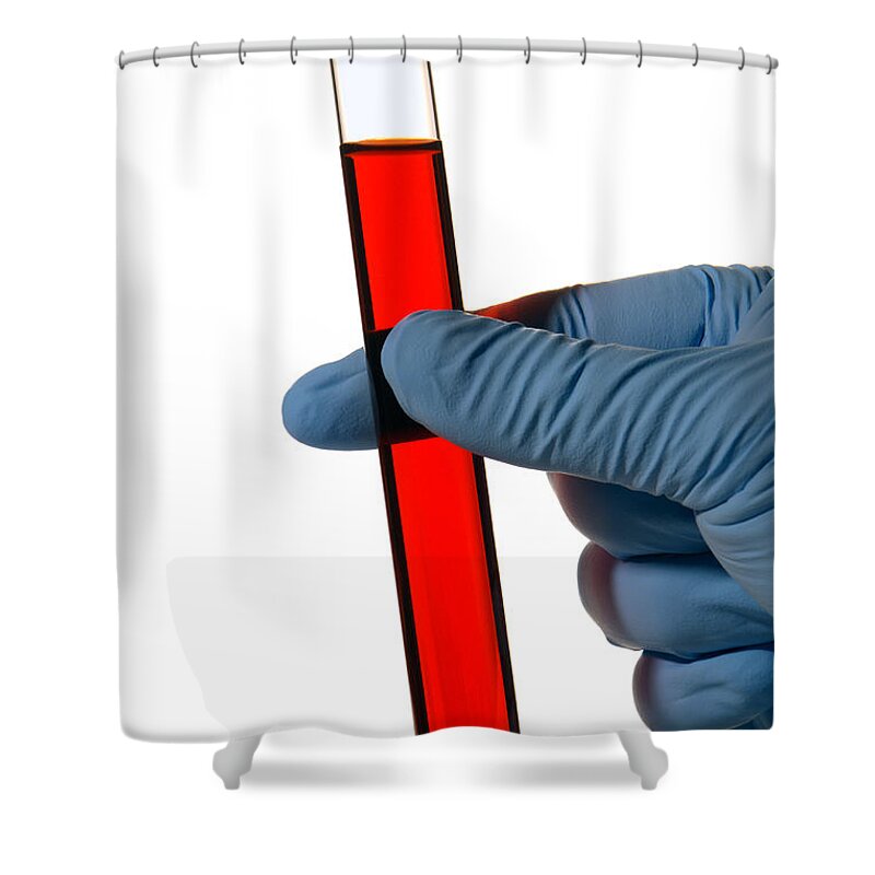 Blood Shower Curtain featuring the photograph Laboratory Experiment in Science Research Lab #67 by Olivier Le Queinec