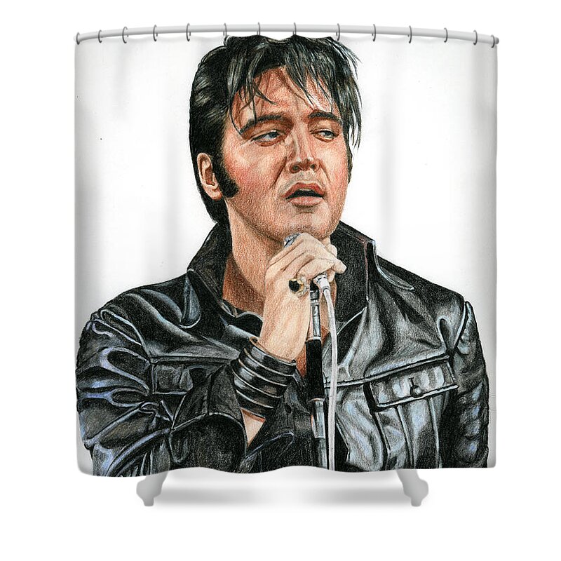 Elvis Shower Curtain featuring the drawing 68 Comeback by Rob De Vries