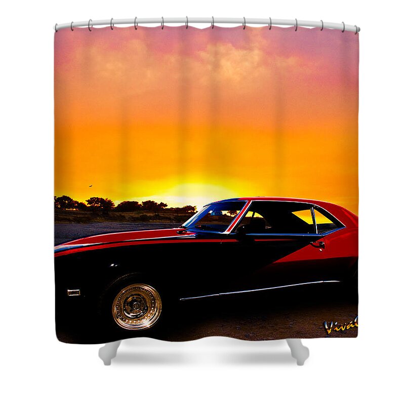 67 Shower Curtain featuring the photograph 69 Camaro Up At Rocky Ridge For Sunset by Chas Sinklier