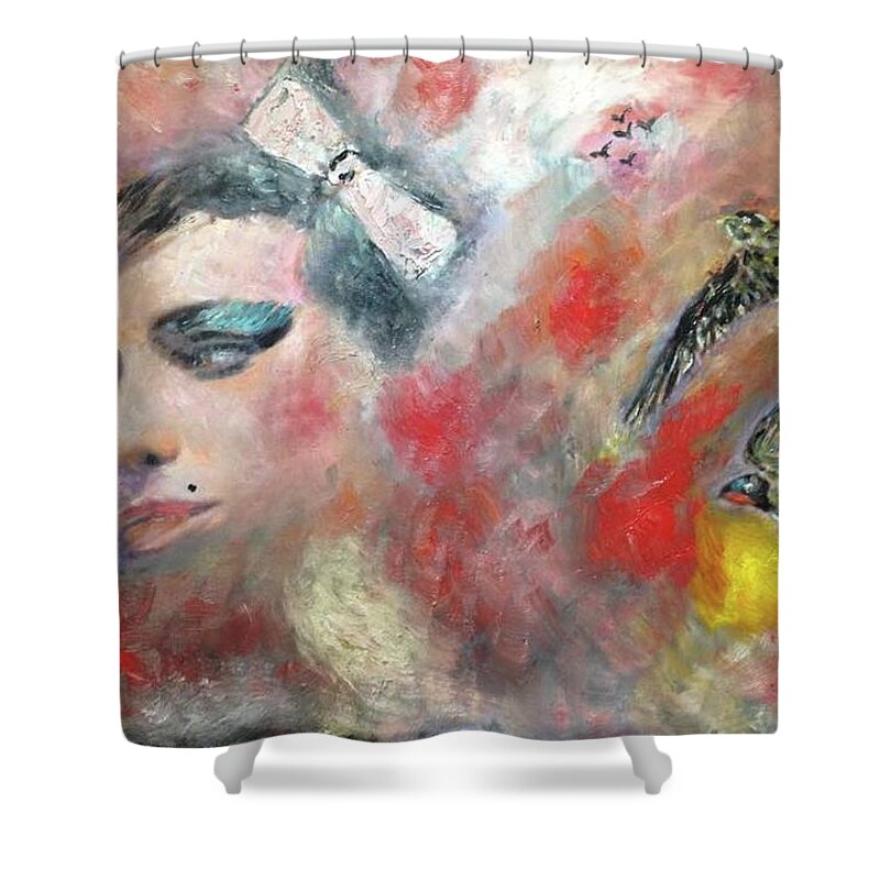 Amy Winehouse Shower Curtain featuring the painting Amy Winehouse #7 by Sam Shaker
