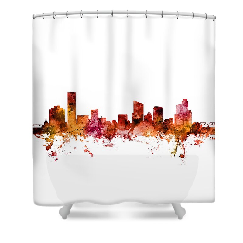 Grand Rapids Shower Curtain featuring the digital art Grand Rapids Michigan Skyline by Michael Tompsett
